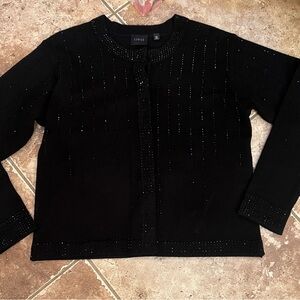black Cyrus cardigan with rhinestone embellishments